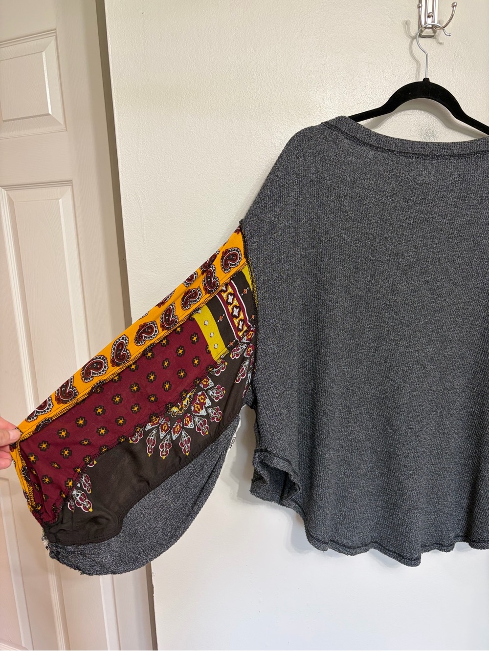 We The Free Boho Blossom Printed Patchwork Balloon Sleeve Thermal Top - Size M - Picture 7 of 9